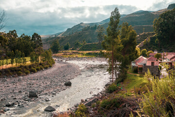 Scenic sunset view of the winding Colca River near the traditional village of Coporaque, Arequipa, Peru © Helard