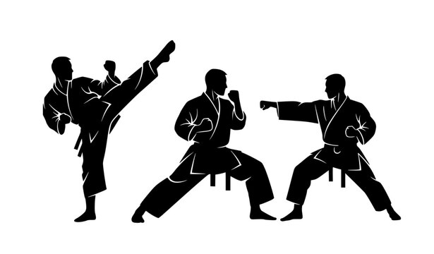 Karate silhouette pose collection martial arts flat vector illustration isolated white
