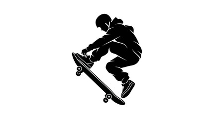 Skateboarder Silhouette Performing Trick Isolated on White Background © purnama
