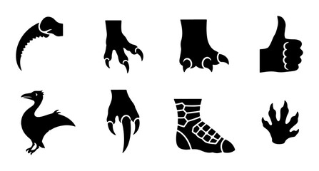Dinosaur and Animal Claws, Pterodactyl Silhouette, Footprint Icons Set: Graphic Resource Collection for Wildlife and Prehistoric Themes © Nazmul