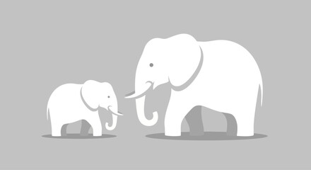 Fototapeta premium Cute cartoon elephants, mother and baby, flat design vector illustration