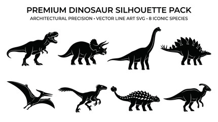 Dinosaur Silhouette Collection: 8 Iconic Species - Vector Art Pack © purnama