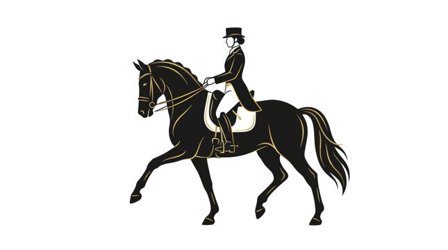 Equestrian Dressage Rider and Horse Silhouette, Elegant Performance