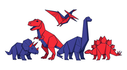 Origami Dinosaur Collection: T-Rex, Triceratops, Stegosaurus, Pterodactyl © purnama