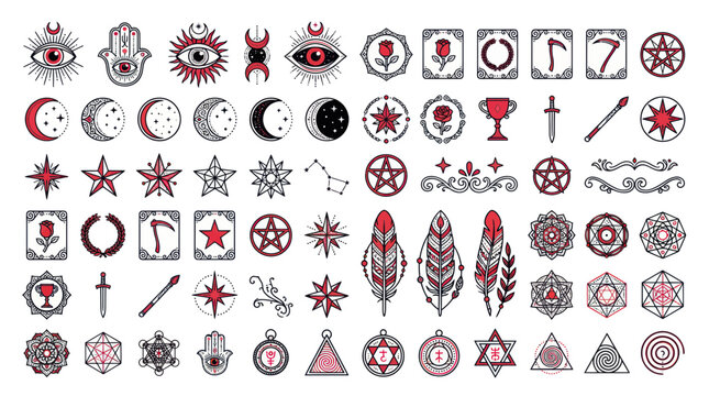 Mystical Symbols Collection: Esoteric Icons, Celestial Elements, and Occult Designs