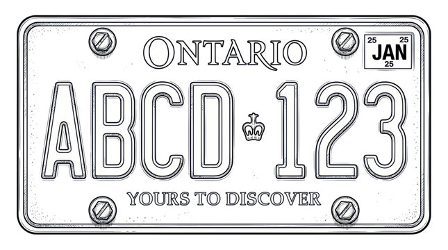 Ontario Canada License Plate Outline - ABCD 123