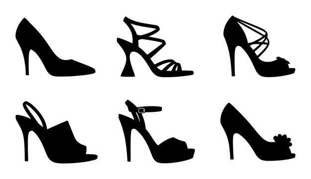 Elegant High Heel Shoe Silhouettes, Fashion Footwear Collection, Versatile Vector Icons for Style and Glamour