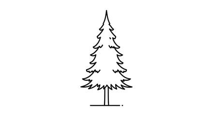 Minimalist black and white line art illustration of a coniferous evergreen tree. © Syakira_Muhtar