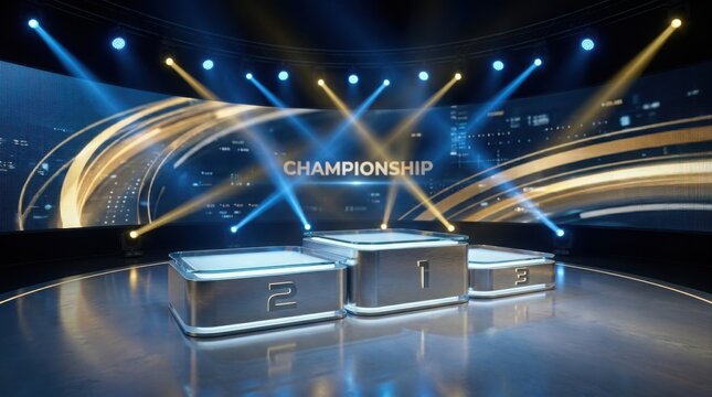 Empty championship podium with numbers one two and three on a stage