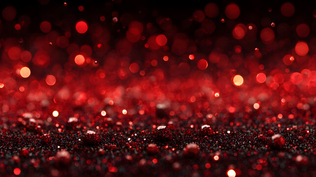 Red bokeh lights floating over black and red glitter texture background