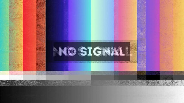Digital disruption a vintage television test pattern with stark 'NO SIGNAL!' warning, capturing broadcast failures and communication challenges