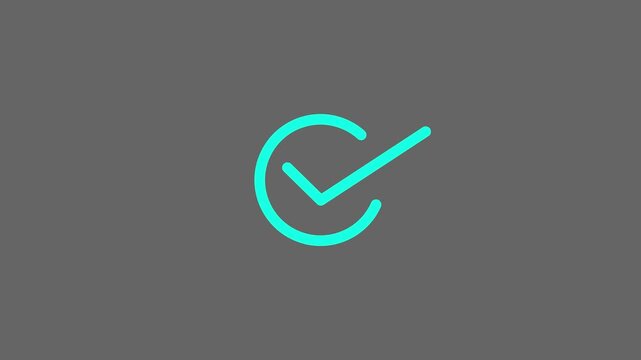 Teal check mark icon in circle illustrating approval, validation, acceptance, and completion on transparent background Blue Check Mark in Circle on Gray Background whit on a black background.
