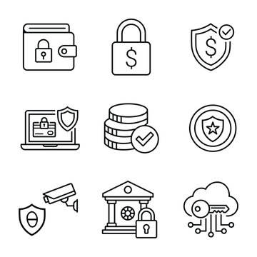 Digital security protection finance set line stroke.Vector Illustration design.