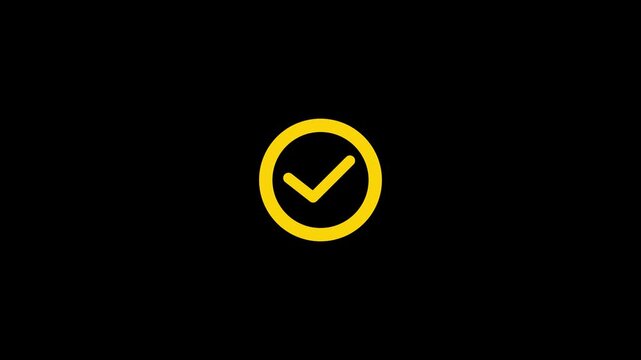 Yellow Check Mark Icon in Circle on Black Background Yellow check mark icon in a circle representing approval, success, validation and confirmation, transparent background