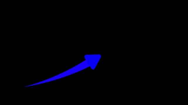 Abstract blue arrow graphic representing upward growth, progress, success, and movement with smooth curves and circles in a modern style whit on a black background.