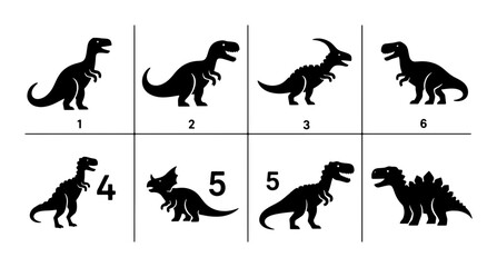 Dinosaur Silhouettes Collection, Prehistoric Reptile Icons Set, Jurassic Era Creatures Vector Graphics, Ancient Animal Illustrations © Fatema