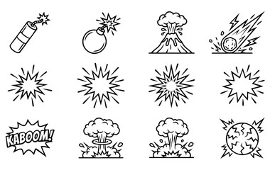 Collection of black and white cartoon explosion and boom effect icons set © Afsana