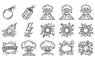 Collection of black and white cartoon explosion and boom effect icons set © Afsana