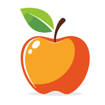 Flat design icon of a red and orange apple with a green leaf