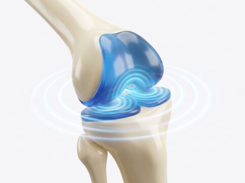 Isolated 3D render of joint bones with translucent cartilage pads for shock absorption concept on white background