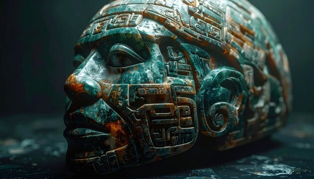 Intricately Carved Olmec Jade Mask Displaying Ancient Glyphs and Smooth Contours