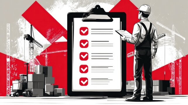 Construction progress update checklist construction site graphic design urban environment perspective project management