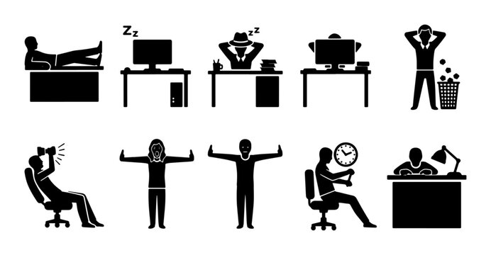 Office Work Life Icons, Business Stress and Relaxation Set, Vector Graphics for Corporate Concepts