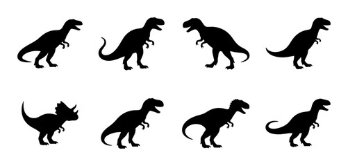 Dinosaur Silhouettes Collection: Tyrannosaurus Rex & Triceratops Vector Icons for Kids' Designs, Paleontology Education, and Jurassic Themes © Jannatul