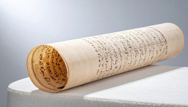 Unfurled section of an ancient papyrus scroll displaying intricate hieratic script, a testament to historical Egyptian writing.