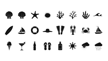 Obraz premium Summer Beach Icons Set - Ocean, Holiday, Travel and Fun Symbols