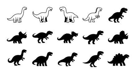 Dinosaur Silhouettes Collection, Prehistoric Reptile Icons, Vector Set of Ancient Creatures, Kids Dino Graphics, Paleontology Art © Raihan