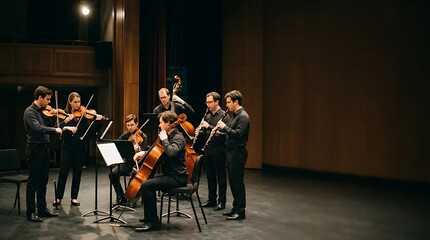 Fototapeta premium Chamber orchestra musicians performing on stage in a concert hall