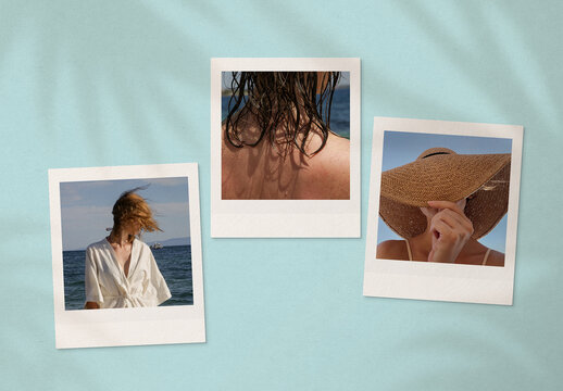 Polaroid Photo Mockup Template For Instant Film Picture Frame Collage Presentation & Retro Moodboard