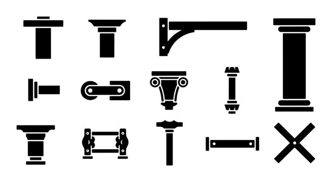 Architectural Column Elements Vector Set, Classical Pediments and Capitals, Building Design Components, Decorative Stone Pillars and Supports, Historic Architecture Icons