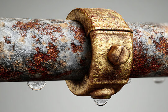 Rusty Pipe Clamp Holding Industrial Pipe