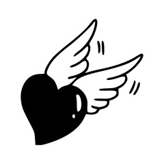 Naklejka premium minimalist black heart silhouette with wings for love and freedom concept