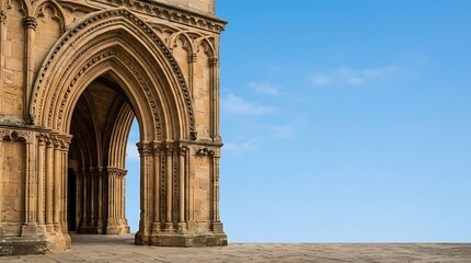 Obraz premium Gothic cathedral stone archway against a clear blue sky