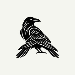 Obraz premium Black raven bird profile silhouette logo.