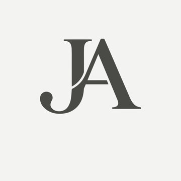 Elegant grey JA letters overlapping monogram logo design.