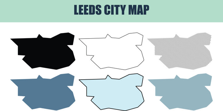 Leeds city map outlines in various styles on white background with mint green header