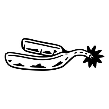black and white outline drawing of a rowel spur, wild west graphic element