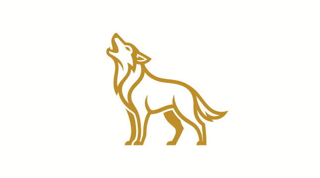 Gold wolf howling silhouette line art logo icon.