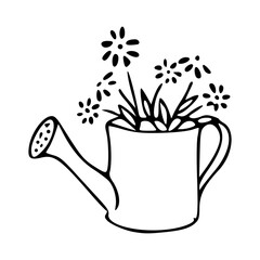modern minimalist gardening icon, simple flowers and watering pot graphic element © Zen20