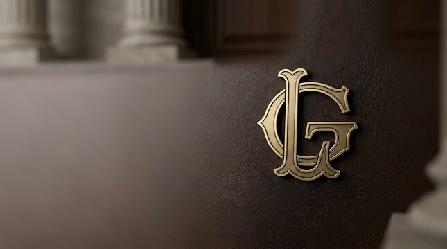 Gold monogram of letters g and l on dark textured background