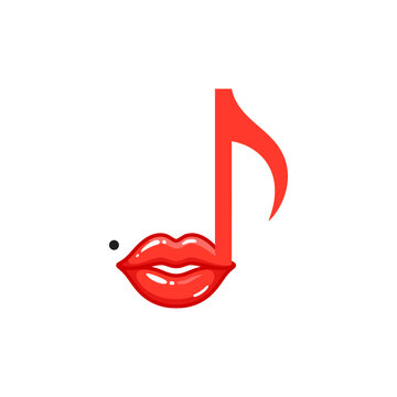 Red lips and quaver music note icon design.