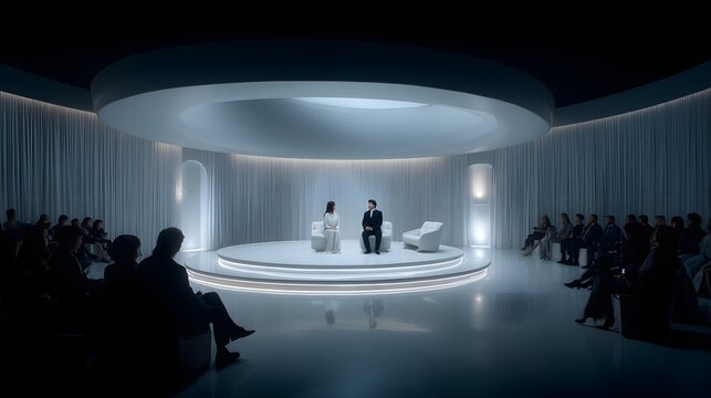 setup with black background and spotlight on presenter