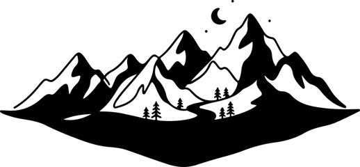 Fototapeta premium Continuous line mountain silhouette vector illustration