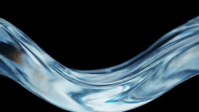 Abstract flowing liquid ribbon on black background, dynamic fluid motion, 3D render