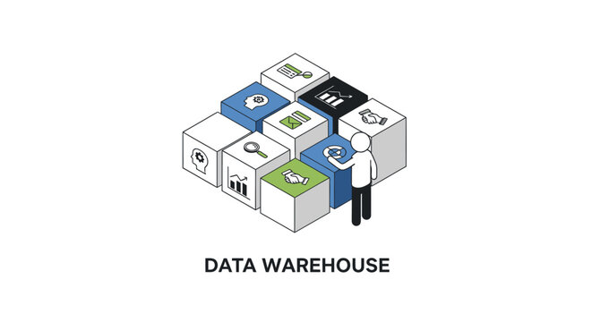 Illustrated Data Warehouse Concept with Professional Figure.