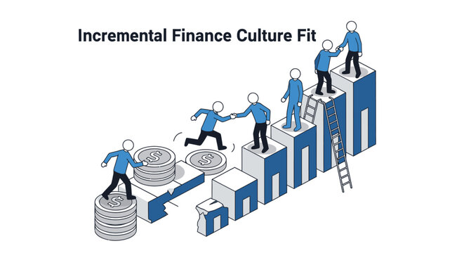 Business Team Climbing Incremental Finance Growth Steps.